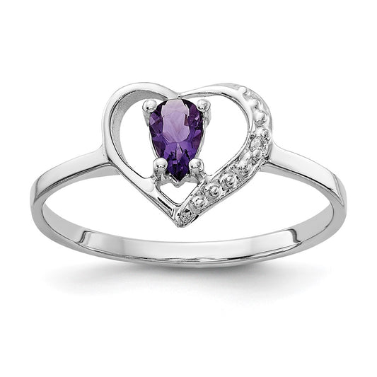 14k White Gold Polished .01ct. Diamond & 5x3 Pear Gemstone Heart Ring Mount