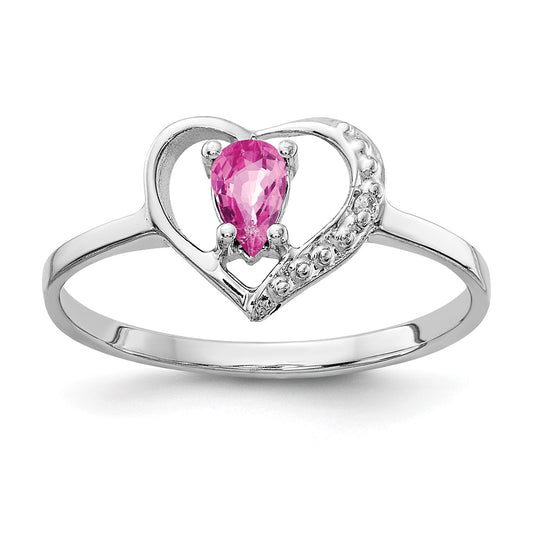 14k White Gold 5x3mm Pear Pink Sapphire VS Diamond ring