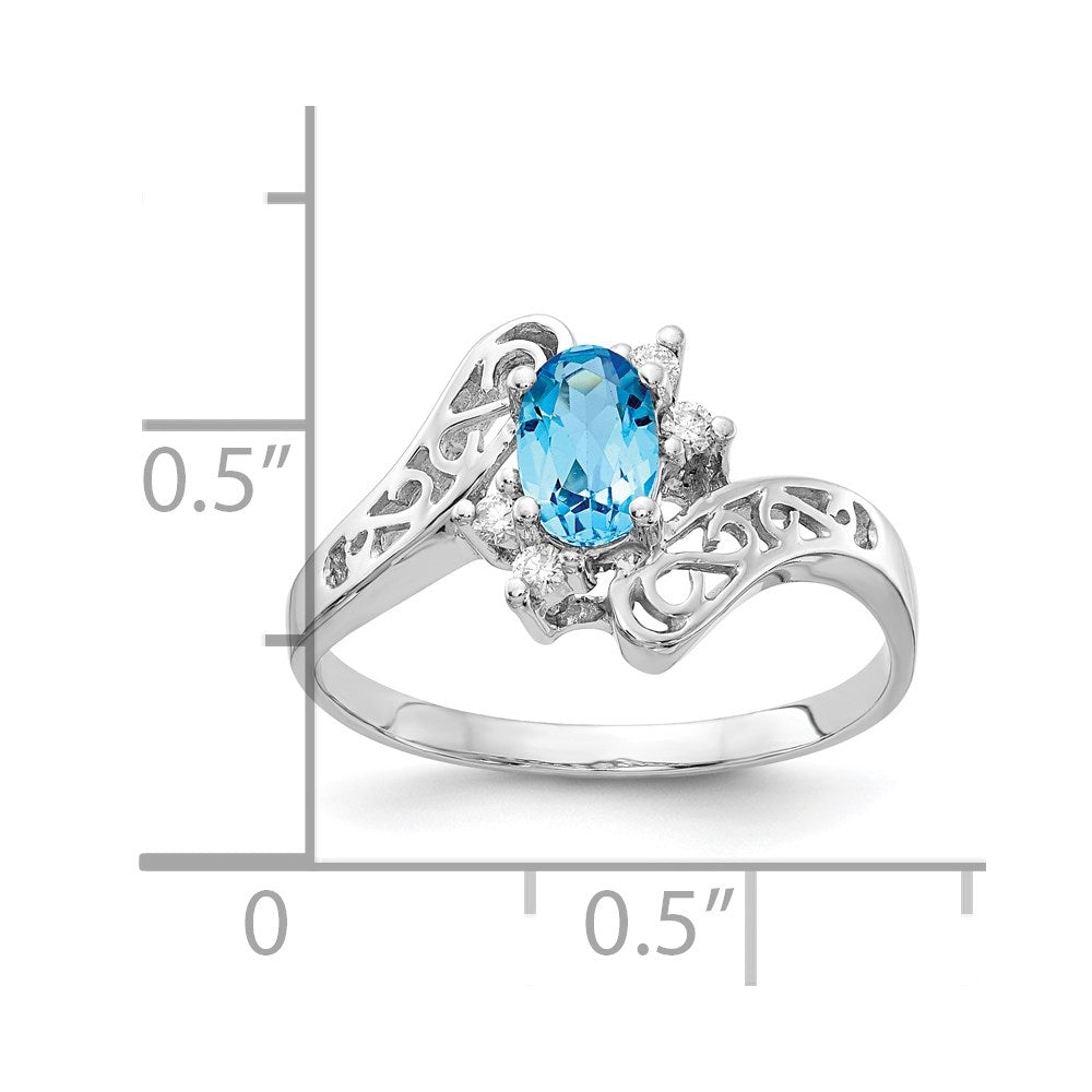 14k White Gold Polished .06ct. Diamond & 6x4 Oval Gemstone Filigree Ring Mo