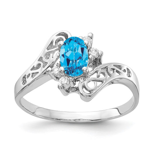 14k White Gold Polished .06ct. Diamond & 6x4 Oval Gemstone Filigree Ring Mo