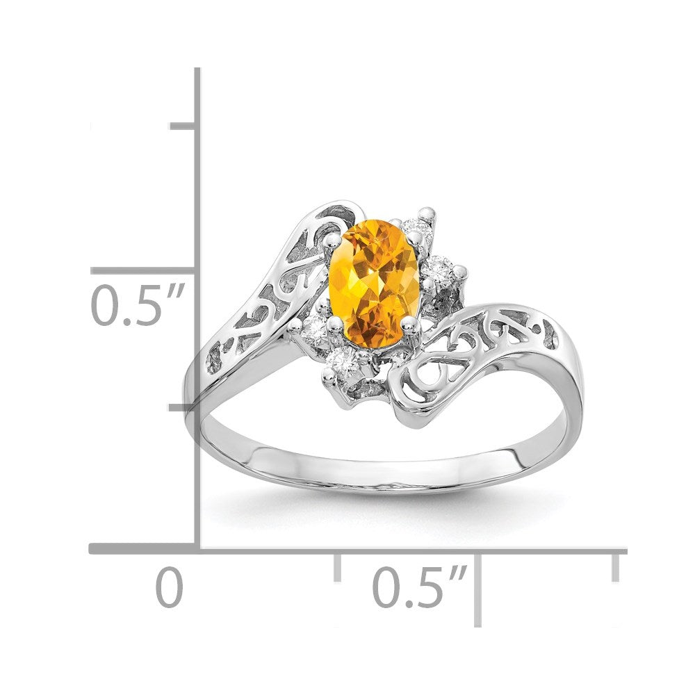 14k White Gold 6x4mm Oval Citrine VS Diamond ring