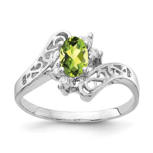 14k White Gold 6x4mm Oval Peridot A Diamond ring