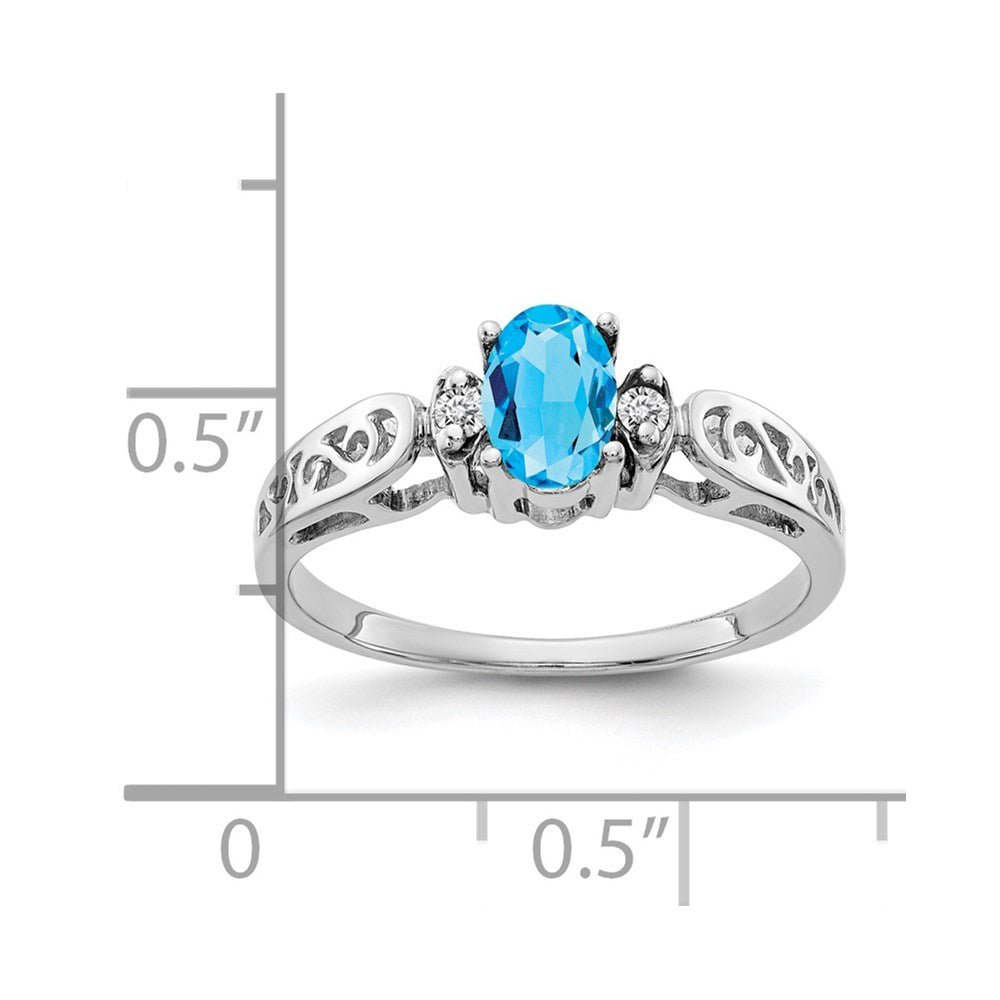 14k White Gold 6x4mm Oval Blue Topaz AA Diamond ring