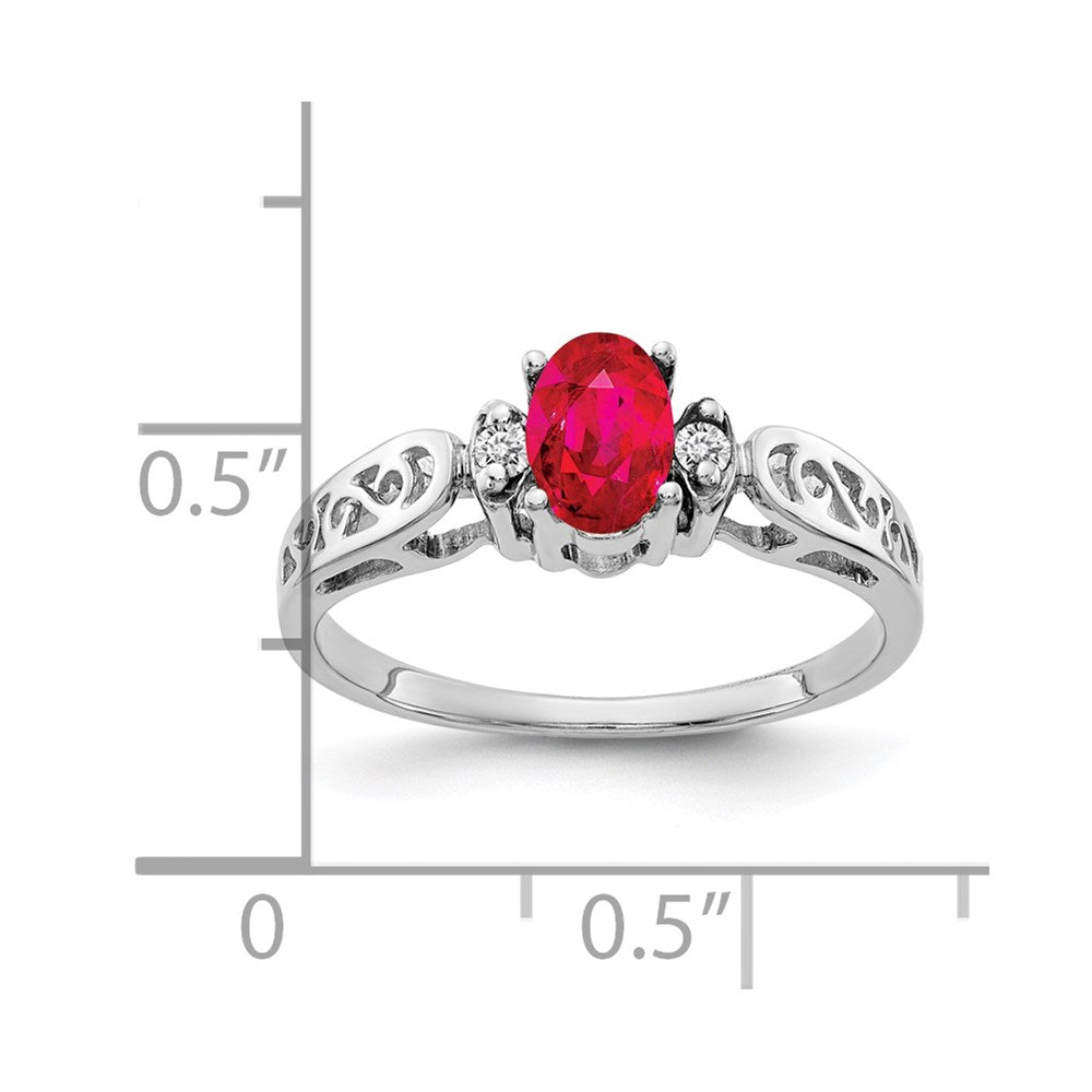14k White Gold 6x4mm Oval Ruby A Diamond ring