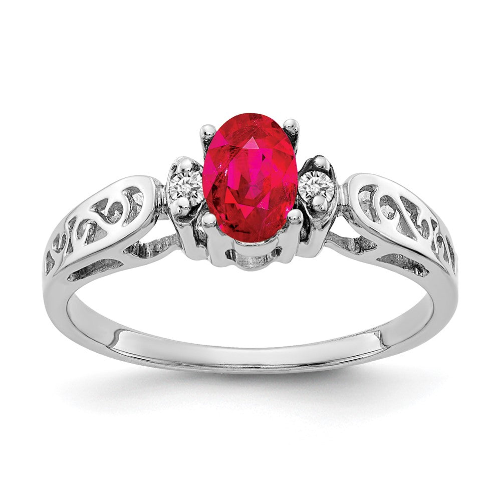 14k White Gold 6x4mm Oval Ruby A Diamond ring