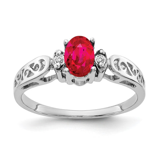 14k White Gold 6x4mm Oval Ruby AA Diamond ring