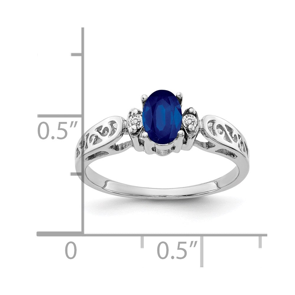 14k White Gold 6x4mm Oval Sapphire AA Diamond ring