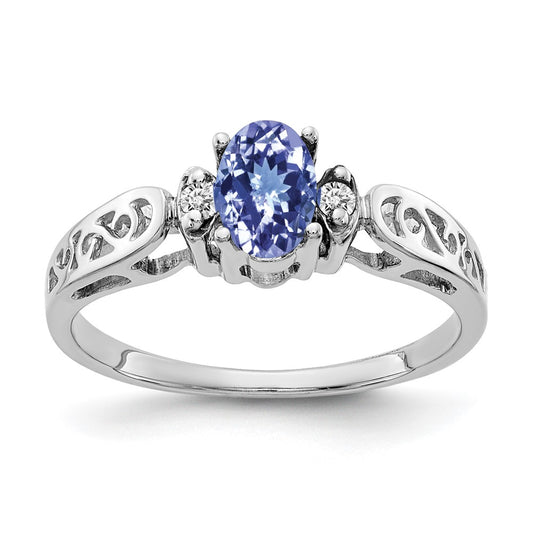 14k White Gold 6x4mm Oval Tanzanite A Diamond ring