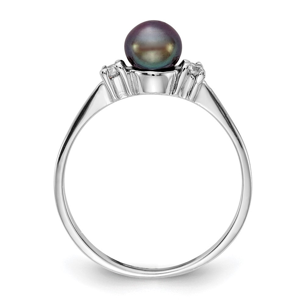 14k White Gold 5mm Black FW Cultured Pearl AA Diamond Ring
