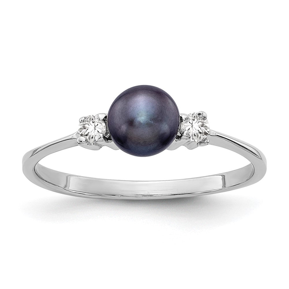 14k White Gold 5mm Black Freshwater Cultured Pearl AAA Diamond ring