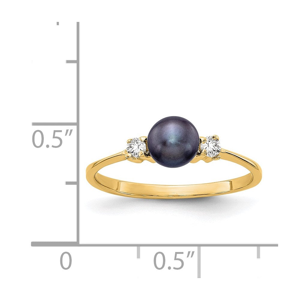 14k Yellow Gold 5mm Black FW Cultured Pearl AAA Diamond ring