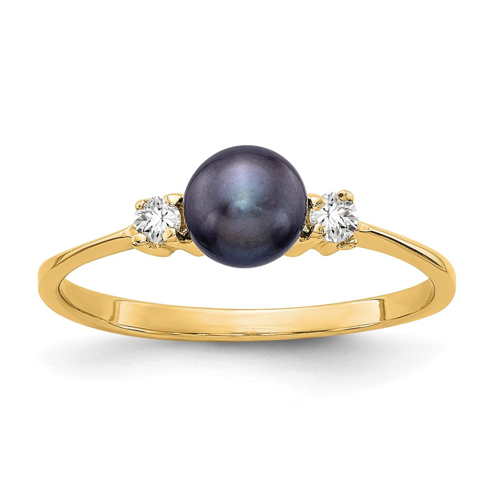 14k 5mm Black FW Cultured Pearl AA Diamond ring