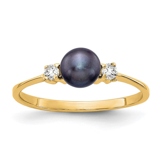 14k 5mm Black FW Cultured Pearl AA Diamond ring