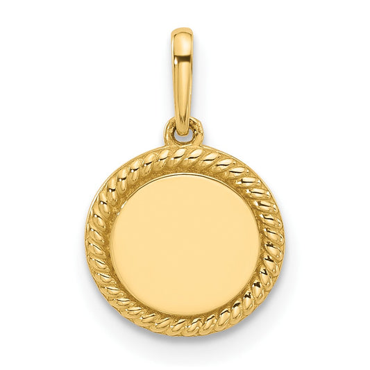 14K Polished Round with Rope Border Charm