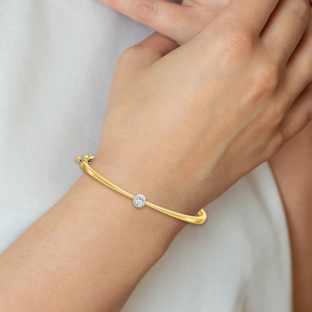 14k Two-tone A Diamond Hinged Bangle