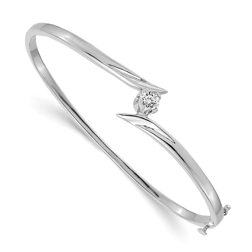 14k White Gold AA Diamond Hinged Bangle