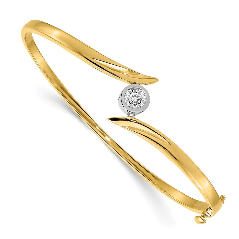 14k Yellow Gold Two-tone VS Diamond Hinged Bangle