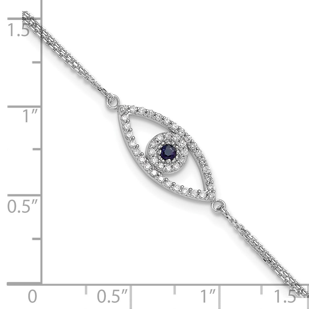 14k White Gold 2 Strand Sapphire/A Diamond Evil Eye w/1in Ext. Bracelet