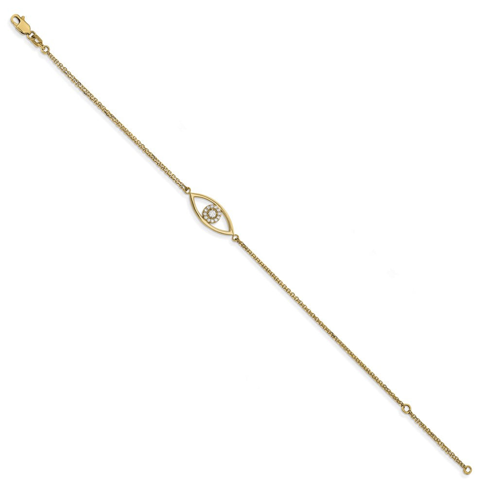 14k AAA Diamond Evil Eye 2 Strand w/1in Ext. Bracelet