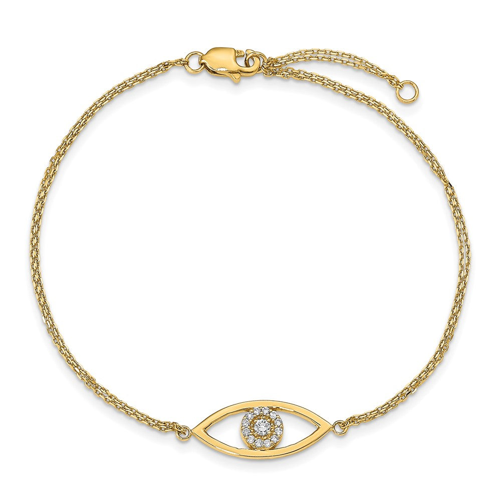 14k AAA Diamond Evil Eye 2 Strand w/1in Ext. Bracelet