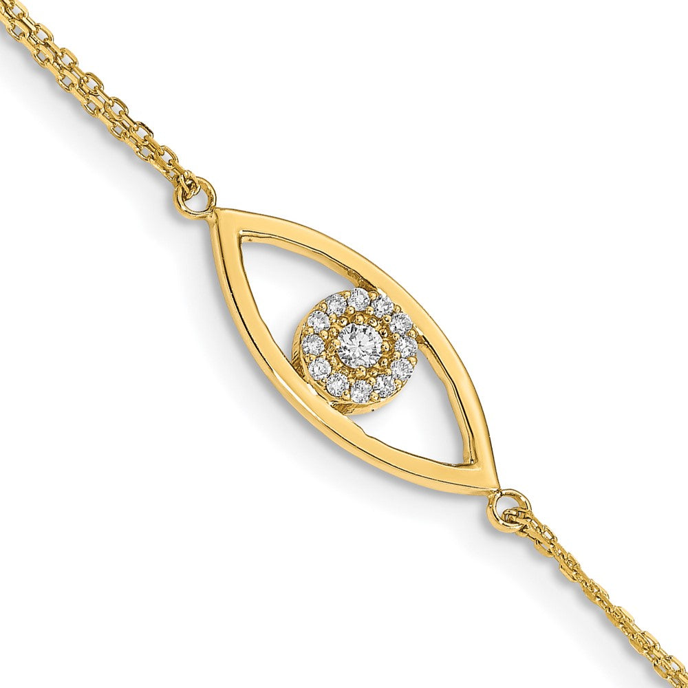 14k AAA Diamond Evil Eye 2 Strand w/1in Ext. Bracelet