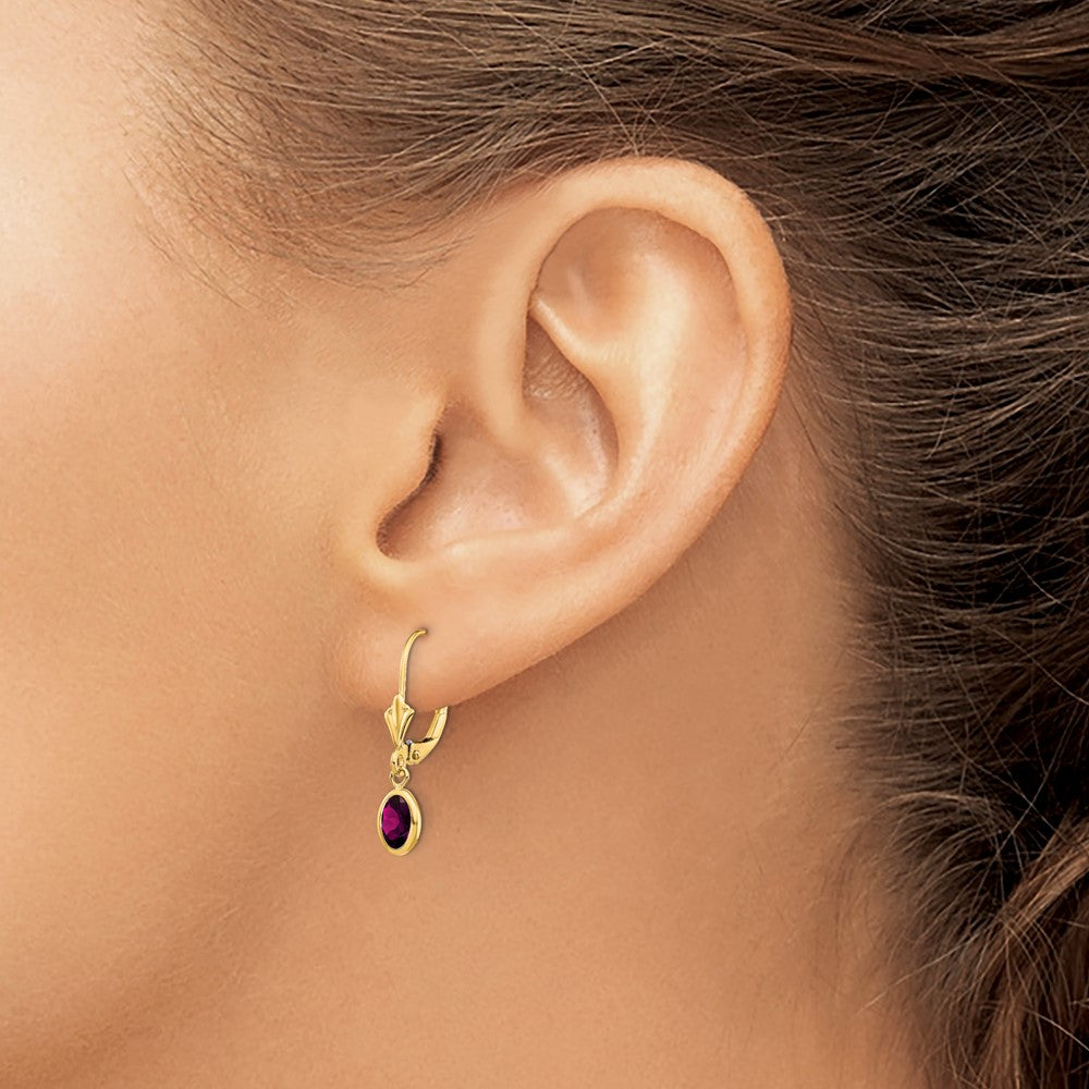 14k 6x4 Oval Bezel June/Rhodolite Leverback Earrings