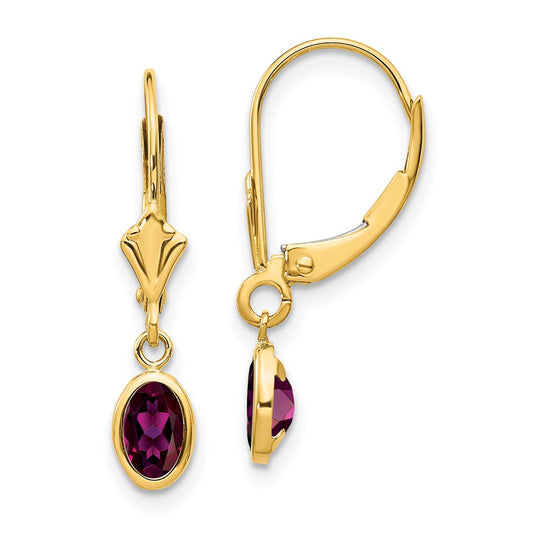 14k 6x4 Oval Bezel June/Rhodolite Leverback Earrings