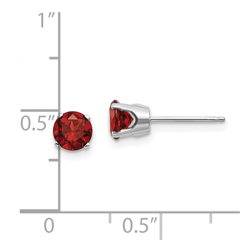 14k White Gold 5mm Garnet Stud Earrings