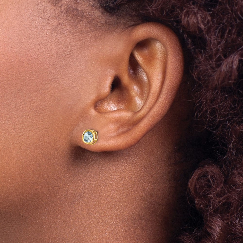 14k 5mm Bezel Aquamarine Stud Earrings