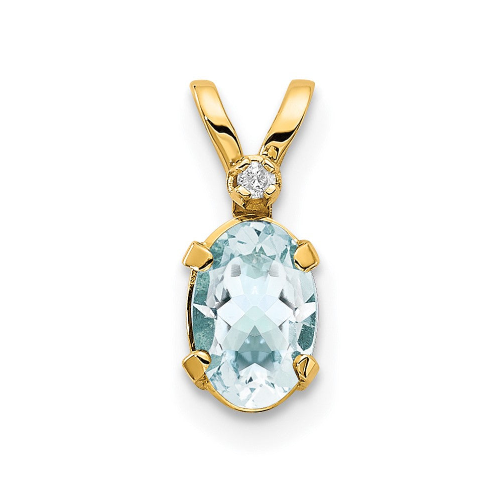 14k Yellow Gold Diamond & Aquamarine Birthstone Pendant