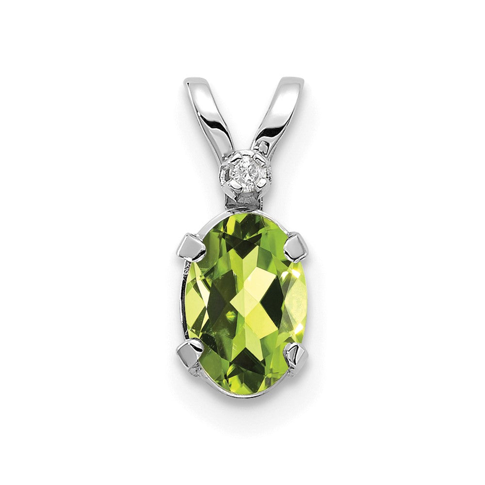 14k White Gold Diamond and Peridot Birthstone Pendant