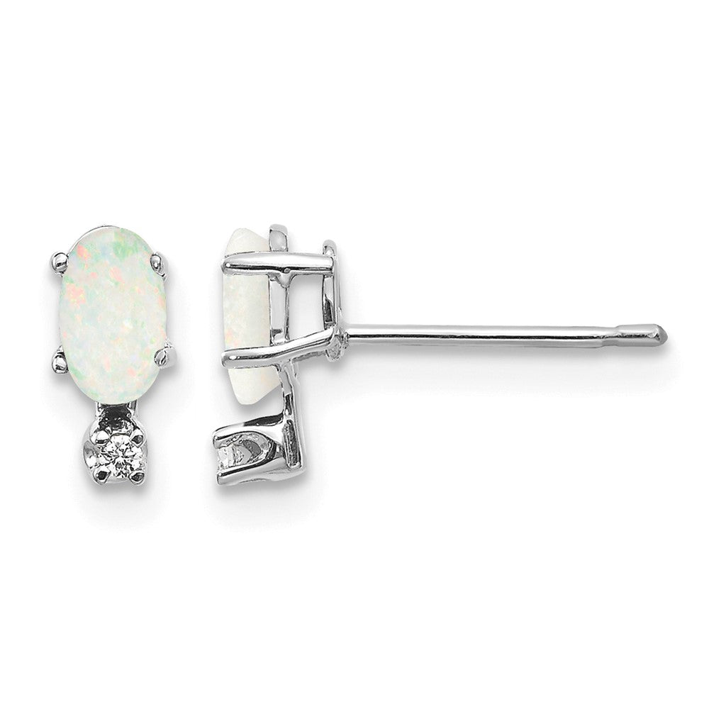 14K White Gold Diamond and Opal Birthstone Earrings