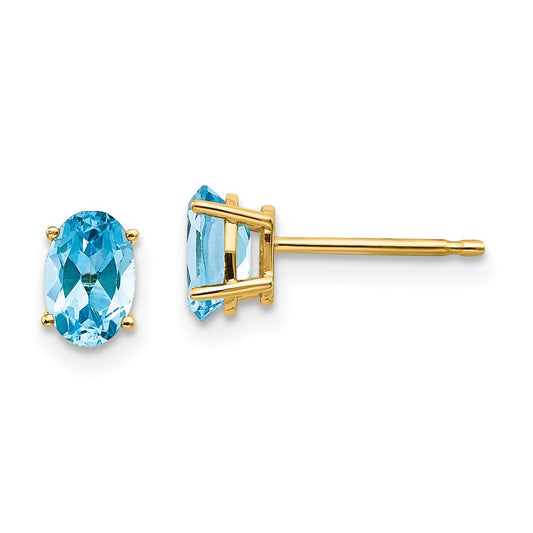 14k 6x4 Oval December/Blue Topaz Post Earrings