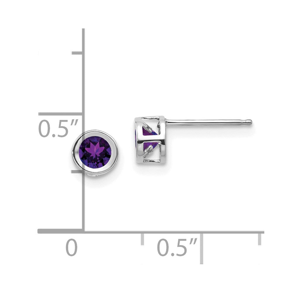 14k White Gold 4mm Bezel February/Amethyst Post Earrings