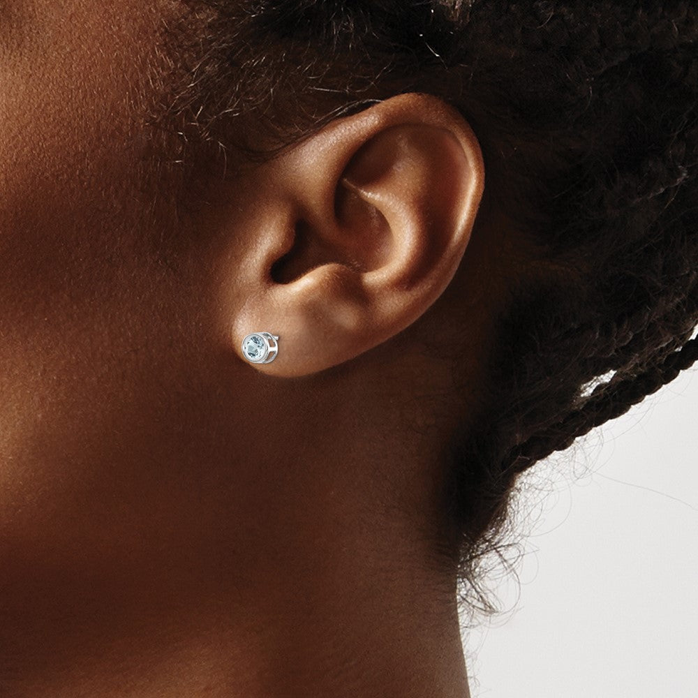 14k White Gold 4mm Bezel March/Aquamarine Post Earrings