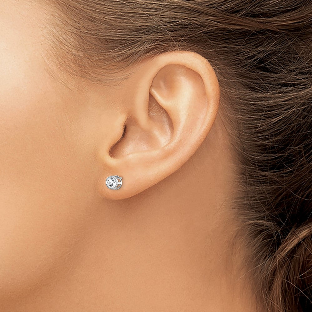 14k White Gold 4mm Bezel April/White Topaz Post Earrings