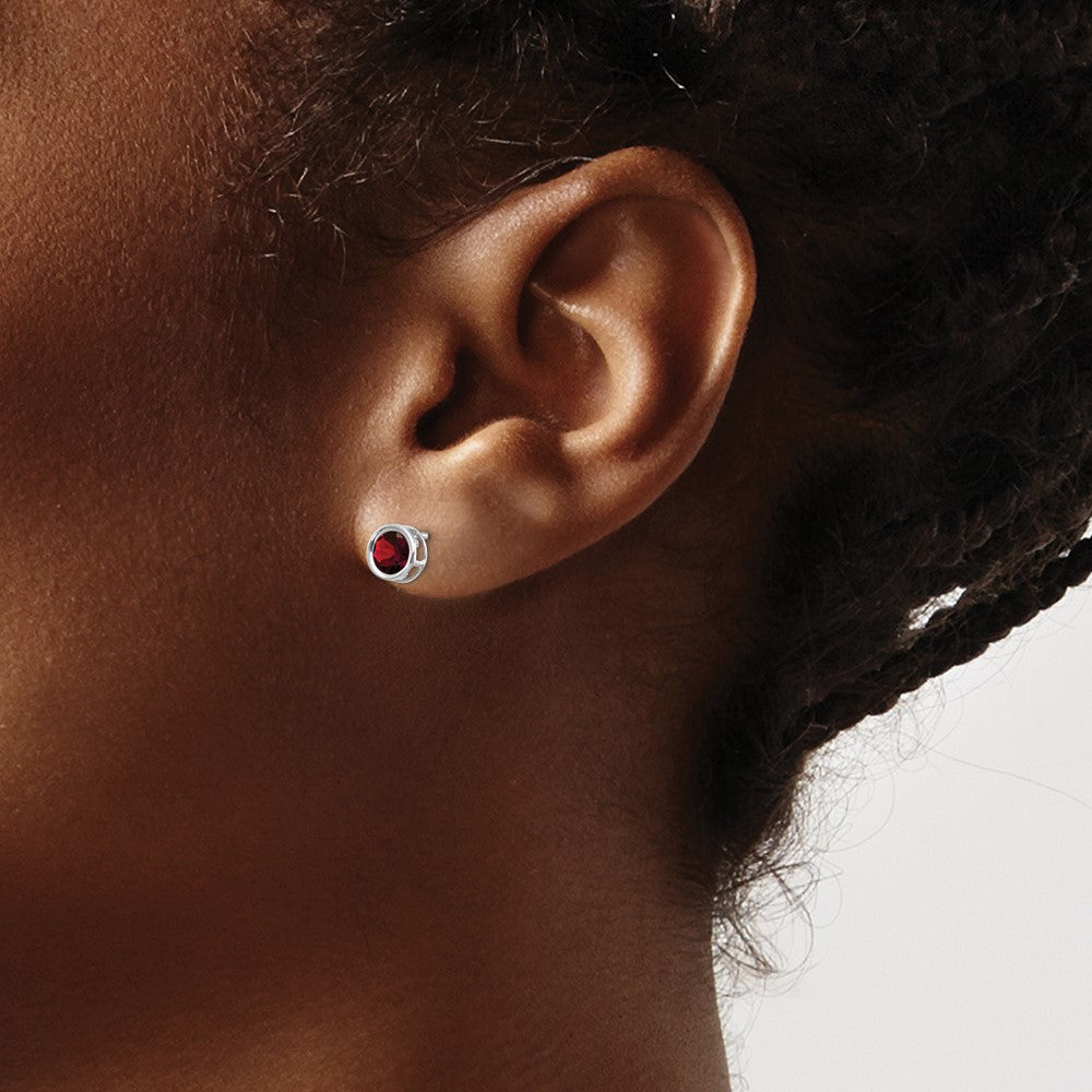 14k White Gold 5mm Bezel Garnet Stud Earrings