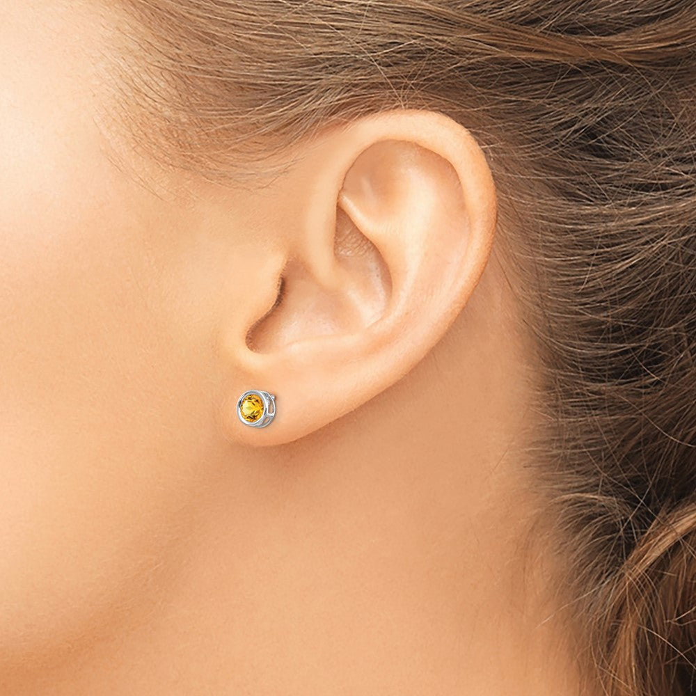 14k White Gold 5mm Bezel Citrine Stud Earrings