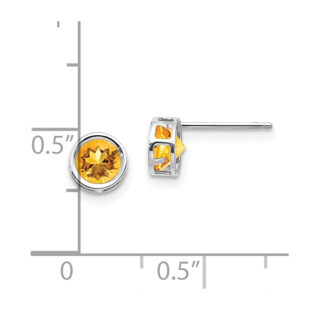 14k White Gold 5mm Bezel Citrine Stud Earrings