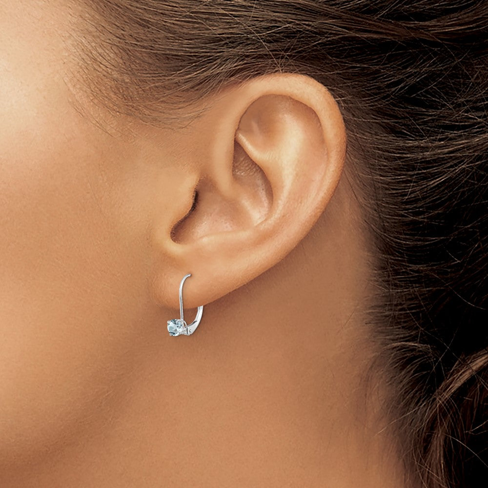 14k White Gold 4mm Aquamarine/March Earrings