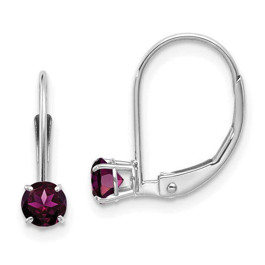 14k WG 4mm Round June/Rhodolite Leverback Earrings