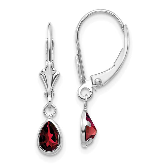 14k White Gold 6x4mm White Gold Garnet/January Earrings