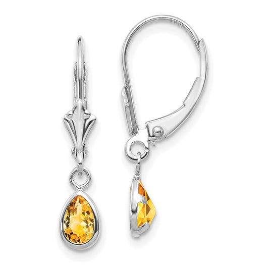 14k White Gold 6x4mm Citrin/November Earrings
