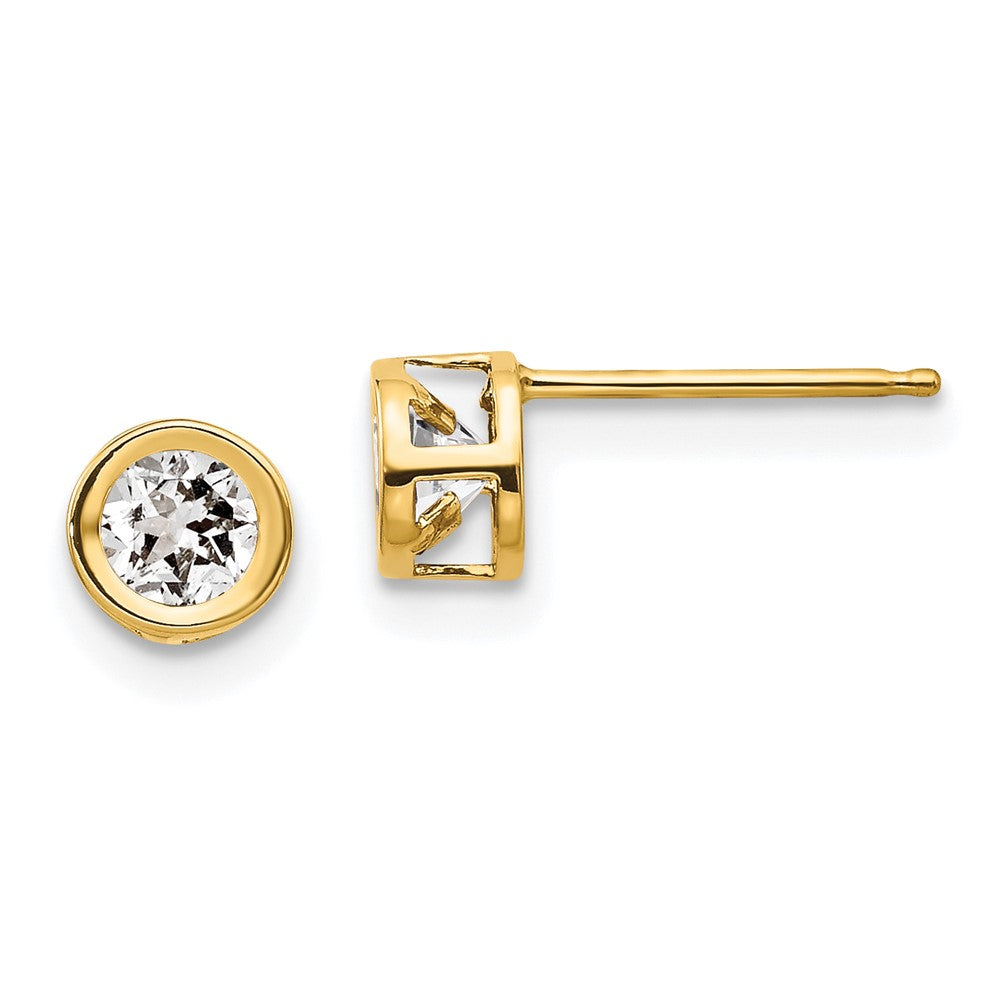 14k Yellow Gold 4mm Bezel April/White Topaz Post Earrings