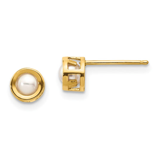 14k 4mm Bezel June/FW Cultured Pearl Post Earrings