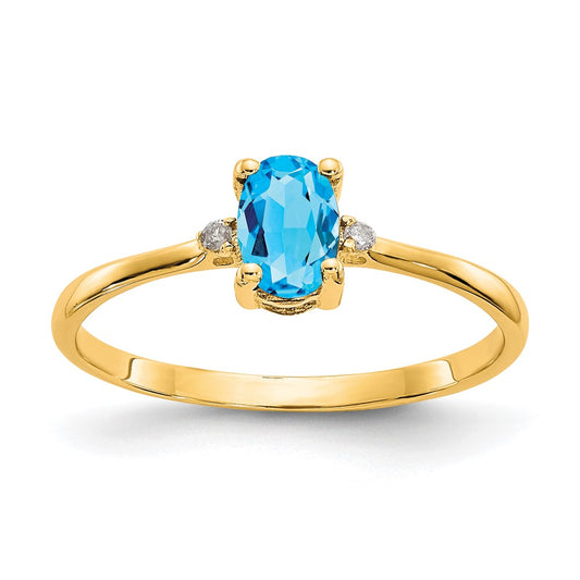 14k Diamond & Blue Topaz Birthstone Ring
