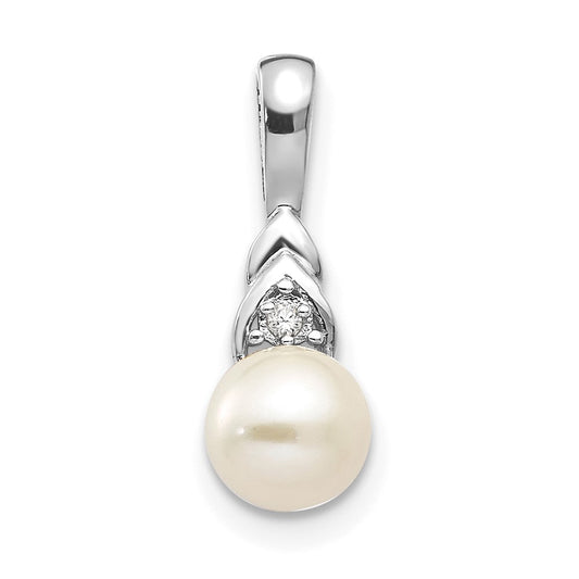 14k White Gold FW Cultured Pearl and Diamond Pendant