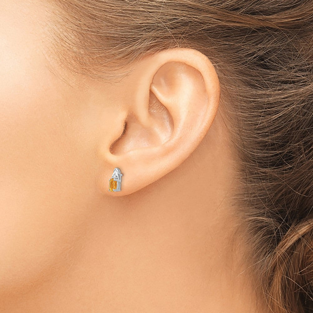 14k White Gold Citrine and Diamond Post Earrings