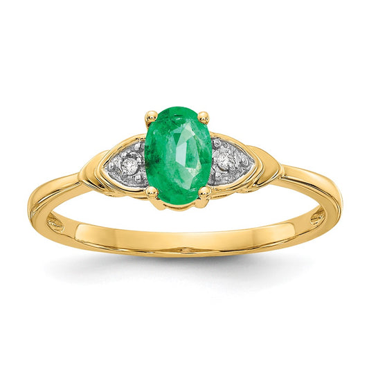 14k Yellow Gold Emerald and Diamond Ring