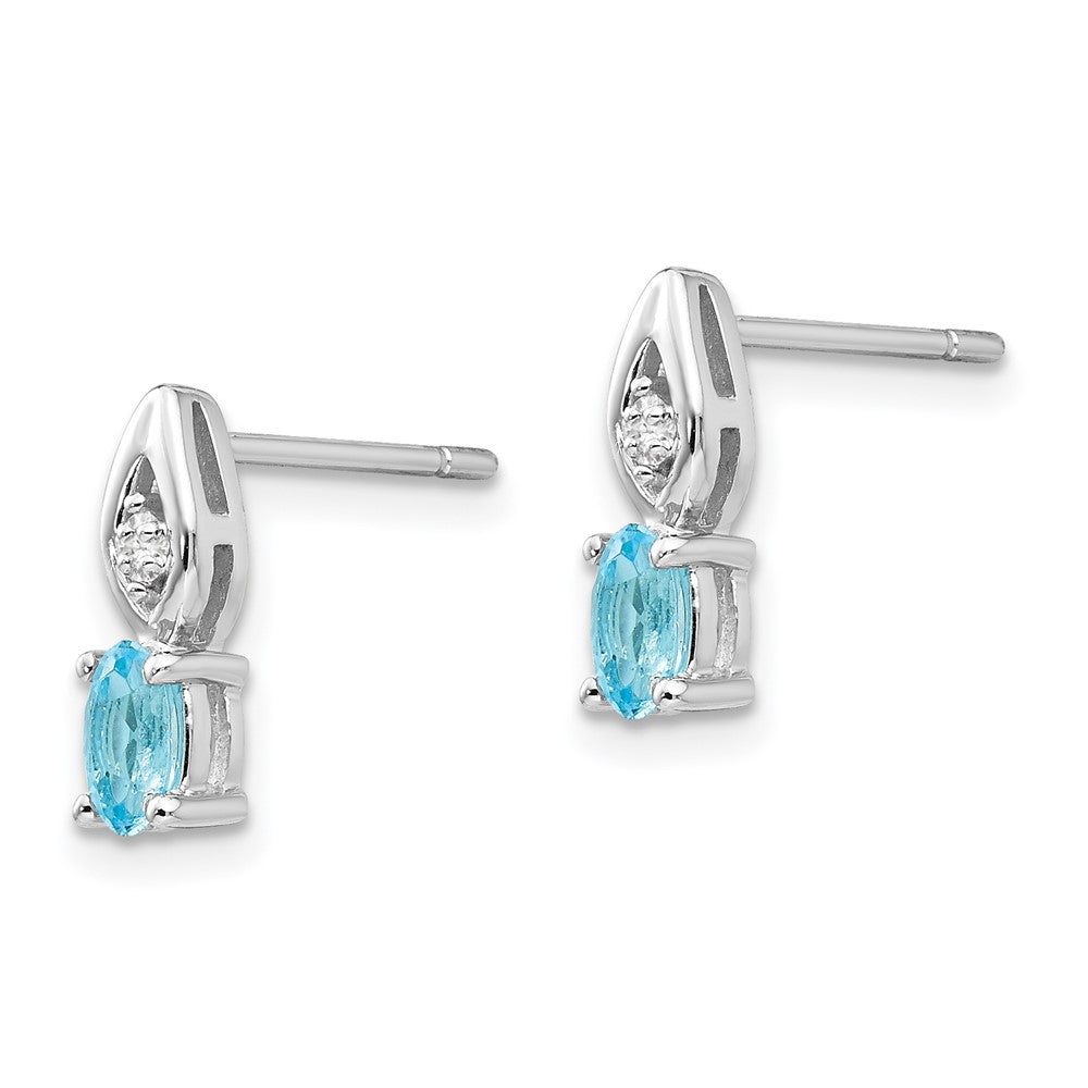 14k White Gold Blue Topaz and Diamond Post Earrings